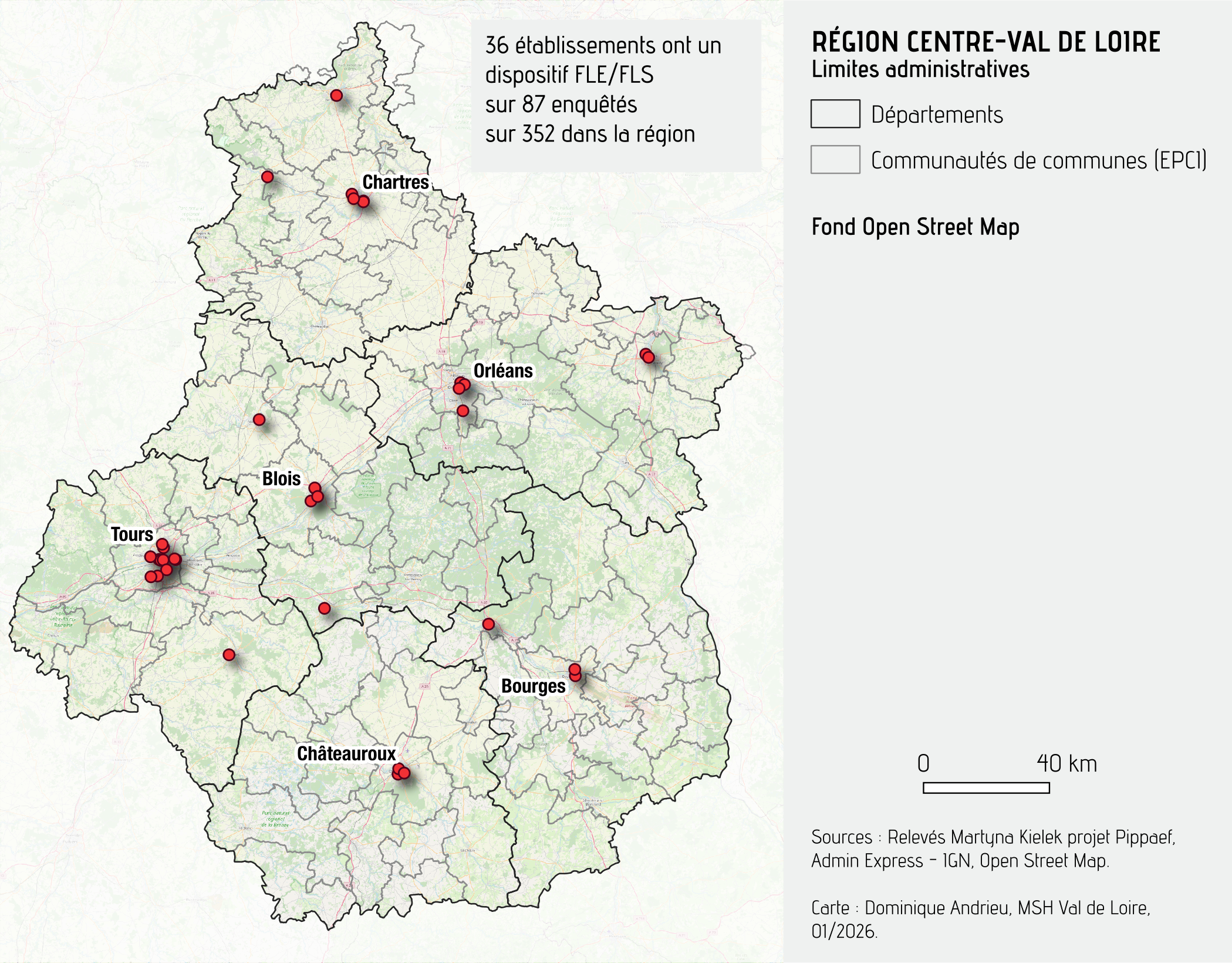 	Répartition des établissements de formation professionnelle des filières PatMAT proposant un dispositif FLE/S en région Centre-Val de Loire 